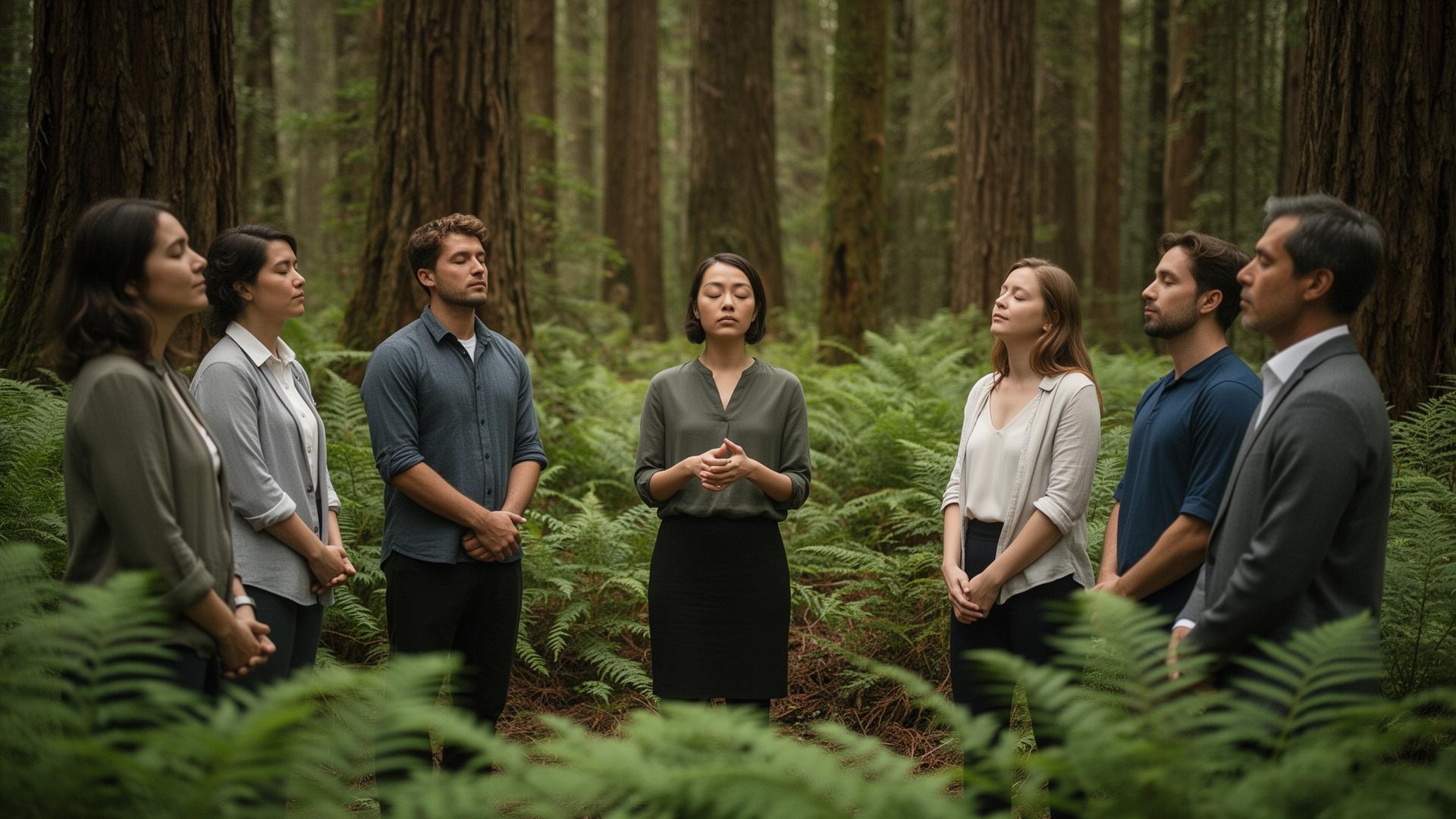 Forest understory with ferns and soft light
