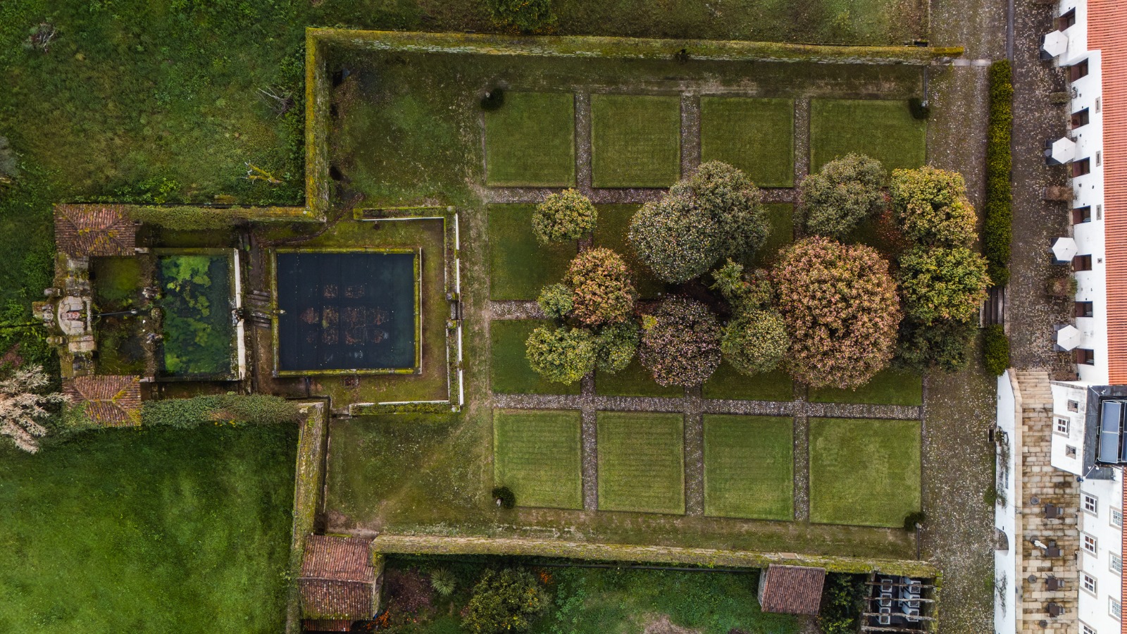 Historic baroque-inspired garden seen from above